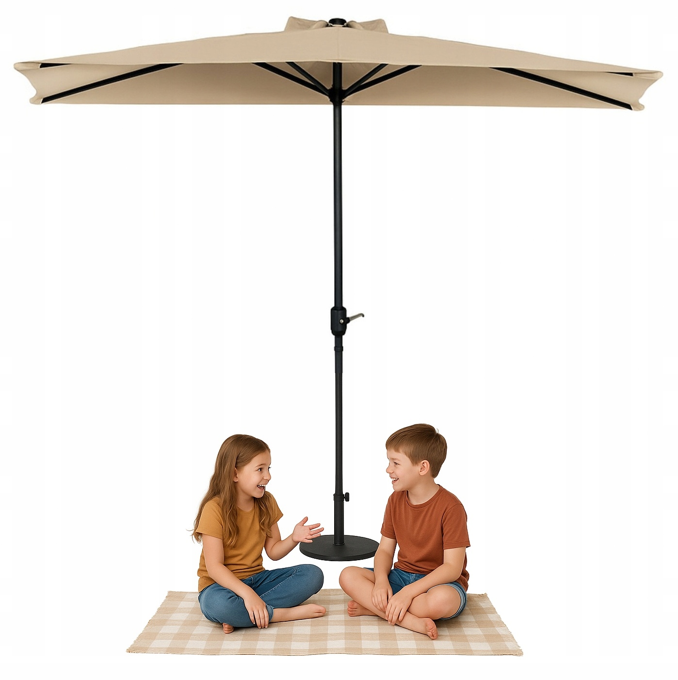 PARASOL balkonowy PÓŁPARASOL ogrodowy TARAS półokrągły 2,7m beżowy PREMIUM