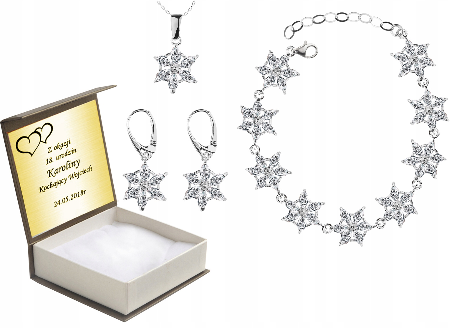 

Komplet Biżuterii Kwiatki Z Cyrkoniami Angielskie