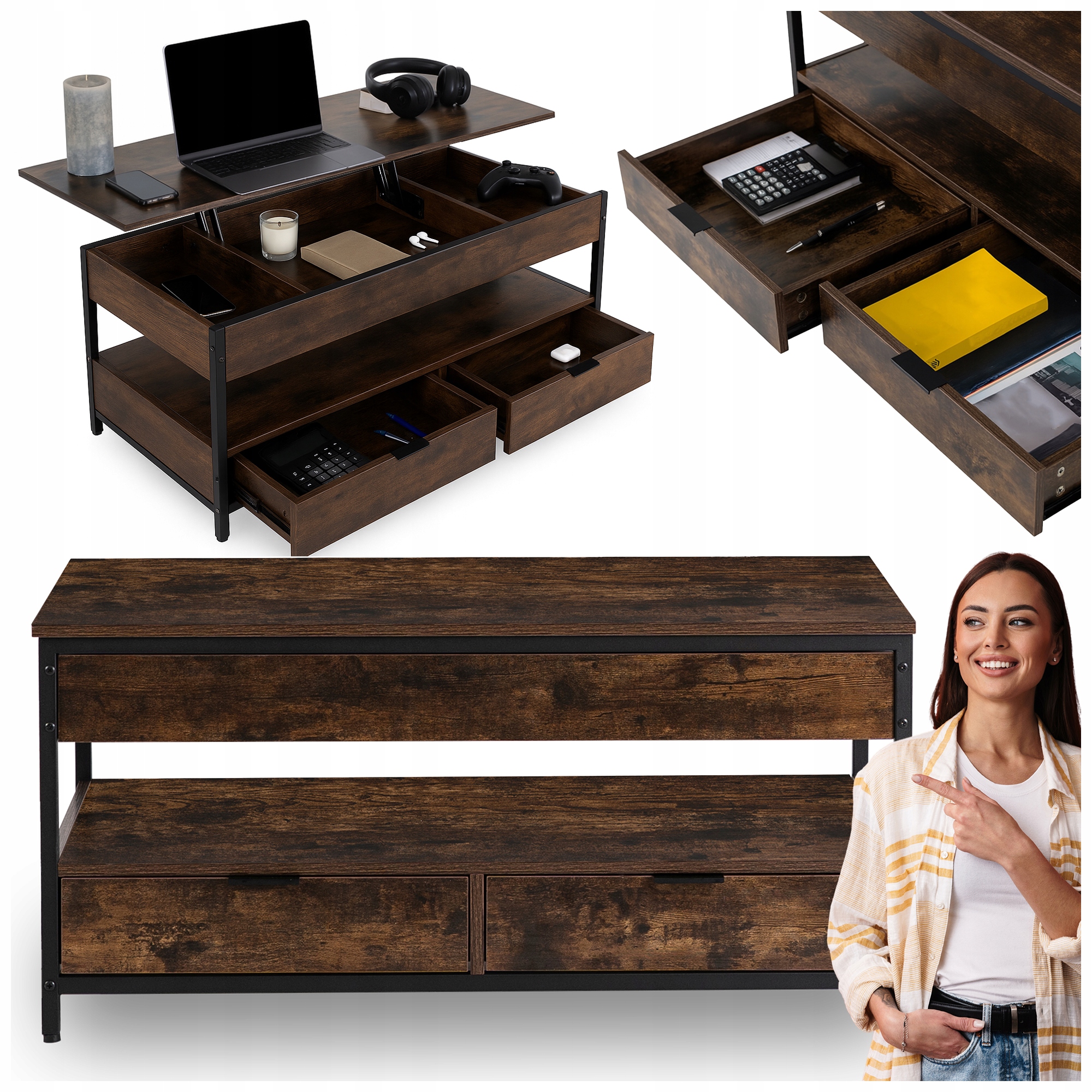 Rozkládací konferenční stolek Luca Velký loft do obývacího pokoje Rustikální dub