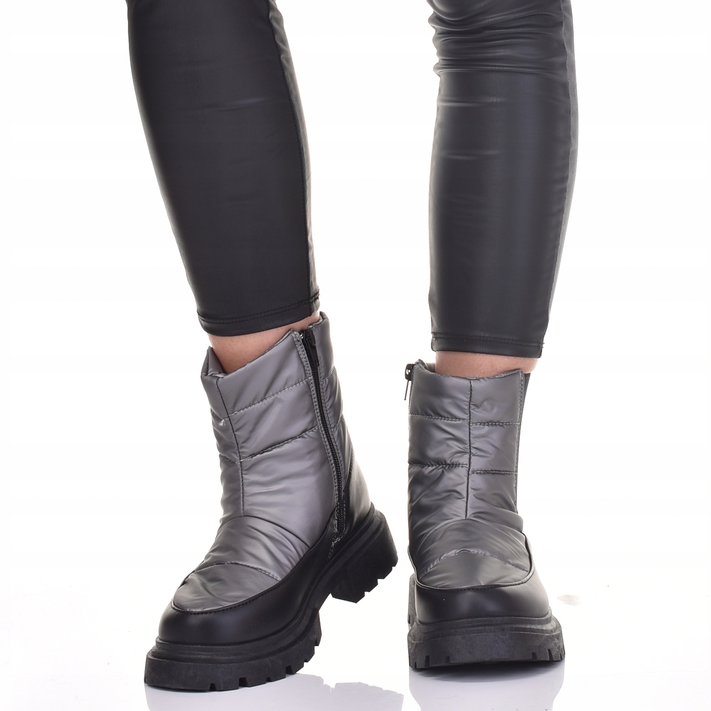 CIEPŁE ŚNIEGOWCE WYGODNE BUTY ZIMOWE DAMSKIE SZARE WSUWANE NA ZAMEK Rozmiar 39