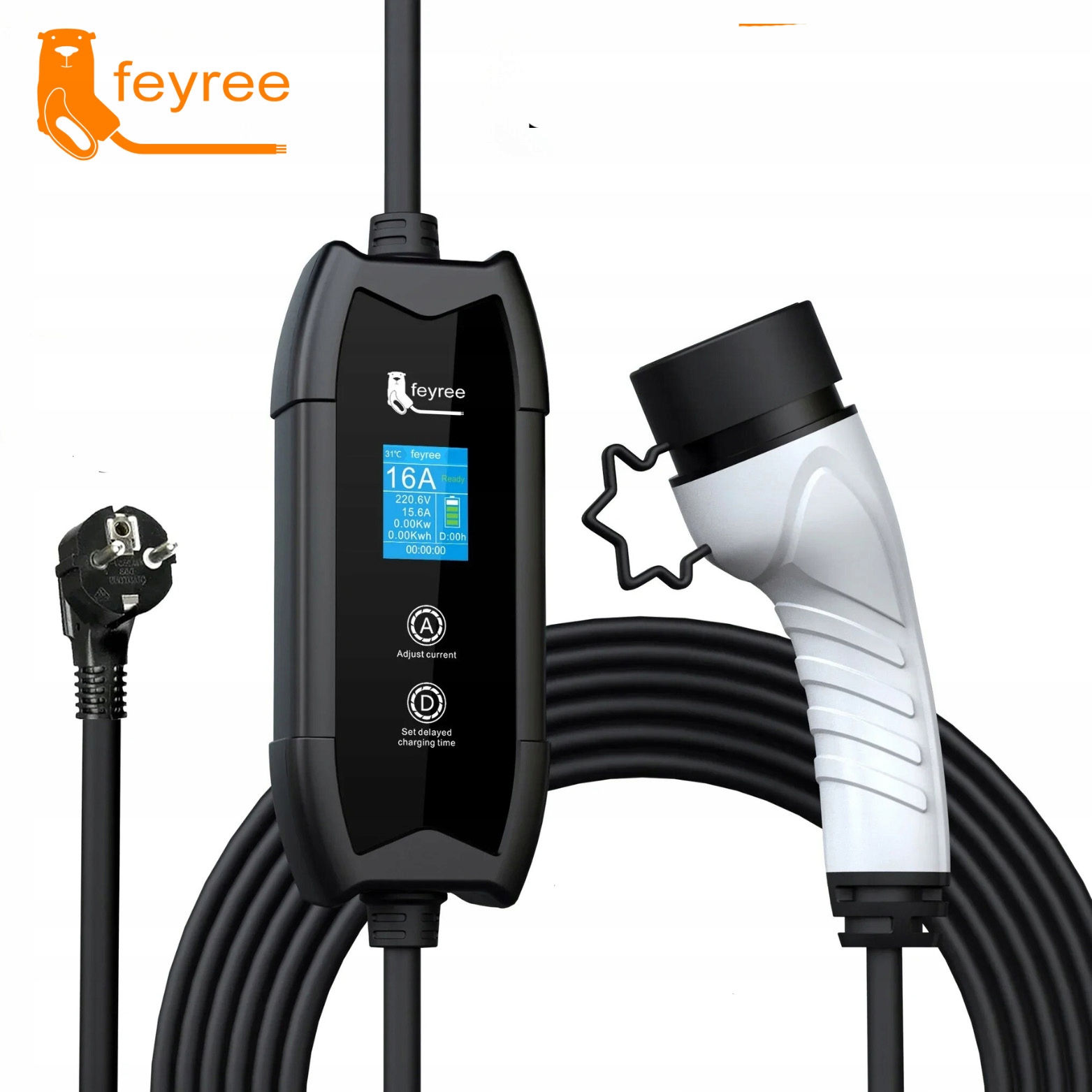 Mobilná nabíjačka Ev Feyree 3,5 kW kábel 5M Plug&Play Taška 8-16A