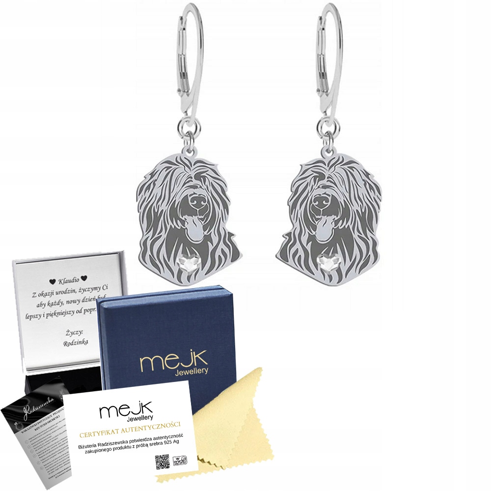 Stříbrné Náušnice 925 se psem Francouzský ovčák Briard Dárek Gravírování