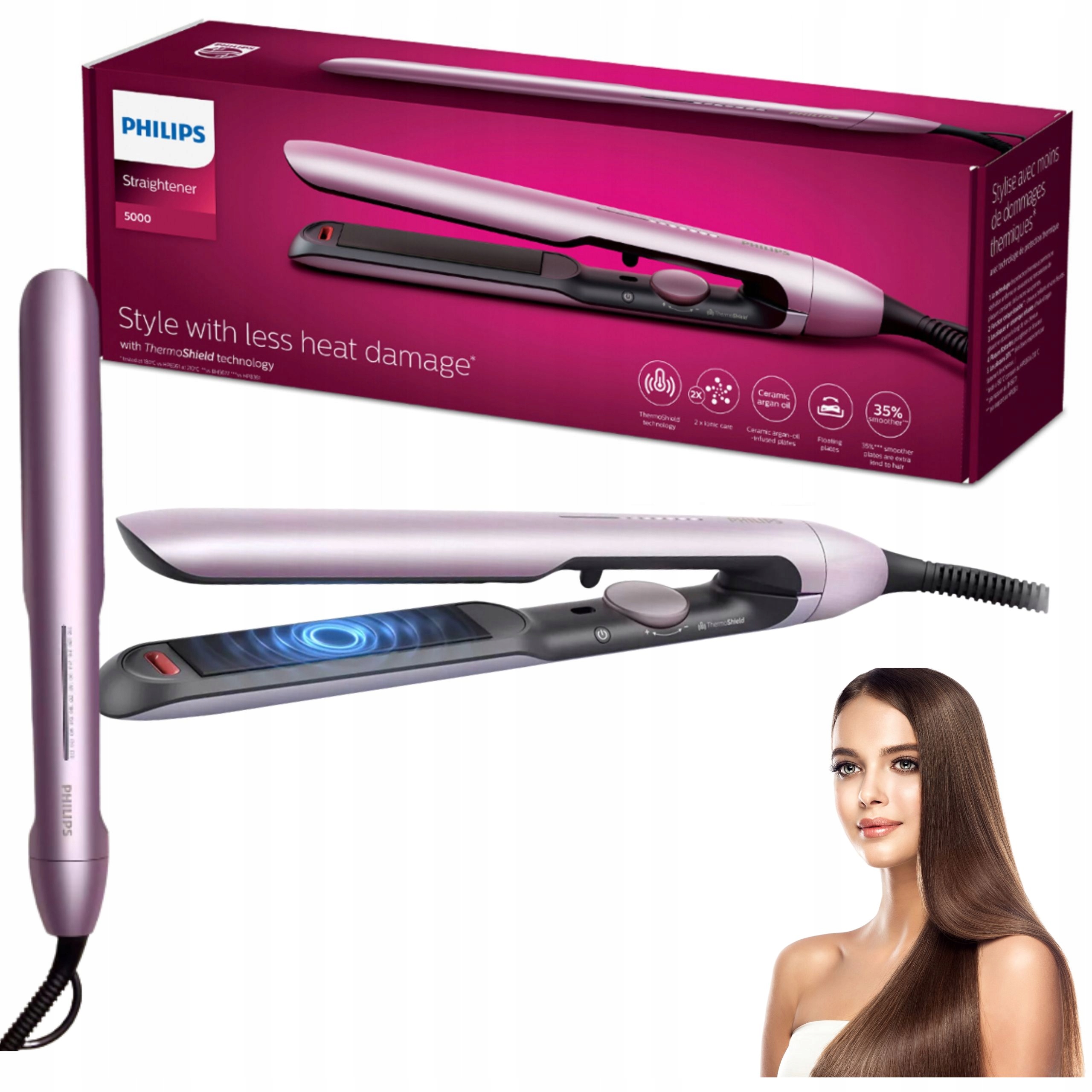 Prostownica Do Włosów Ceramiczna Podwójna Jonizacja Zwijana Mata Chłodząca