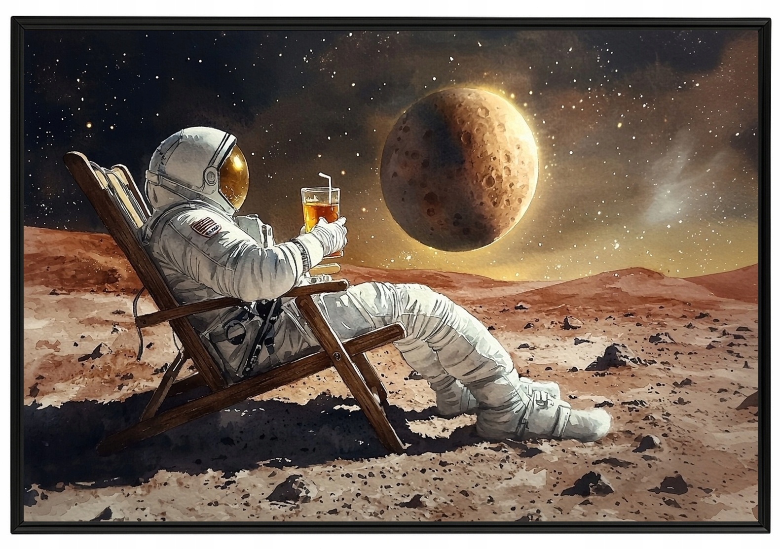 Plakát Rámeček Aluminium Kosmos Planeta Astronauta Relax Drink Mars 60x40