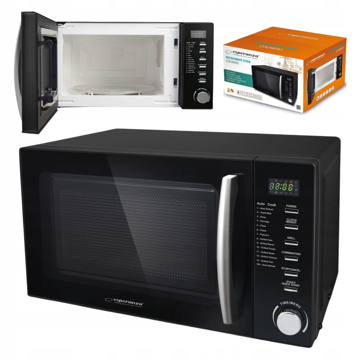 Kuchenka mikrofalowa Esperanza Cocinero EKO010 czarna 700 W 20L Grill