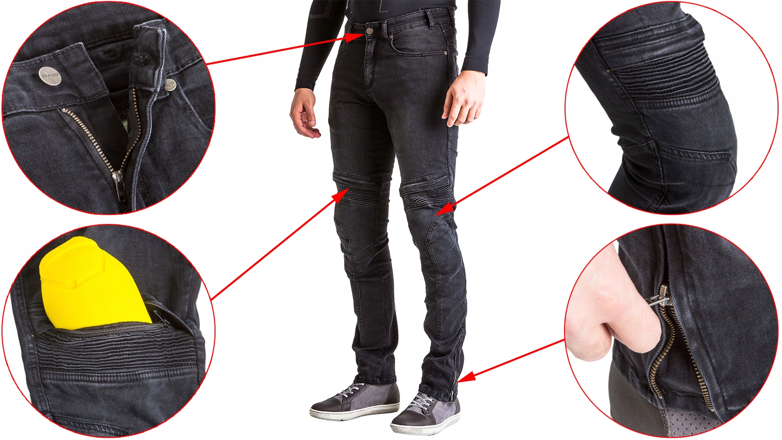 SPODNIE MOTOCYKLOWE OZONE HORNET II WSH BLK 34/32 Rozmiar 34/32