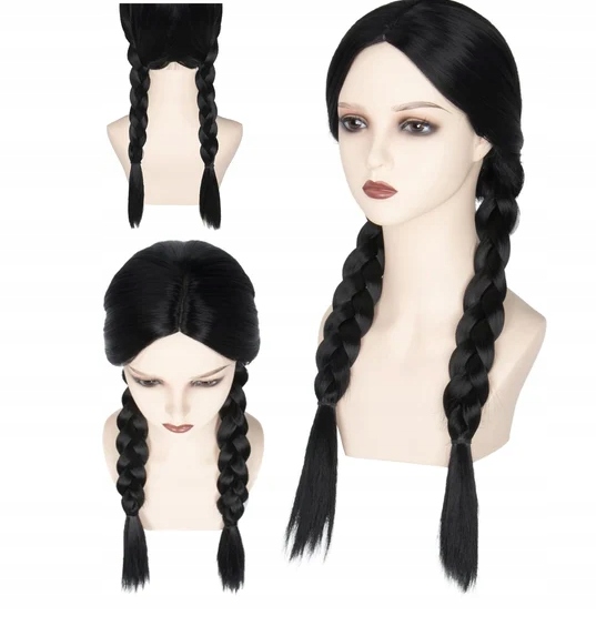PERUKA WEDNESDAY ADDAMS CZARNA WARKOCZE 56cm