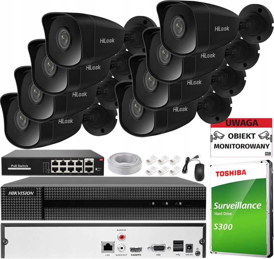 Sada monitorovania Ip 5Mpx 8x Kamera IPCAM-B5 Čierna Deň/Noc PoE Aplikácia