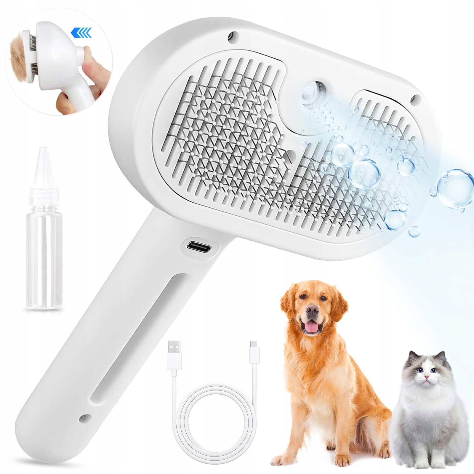 Levně Parní Kartáč Pro Kočky A Psy Na Čištění Srsti Psa A Kočky, Bílý