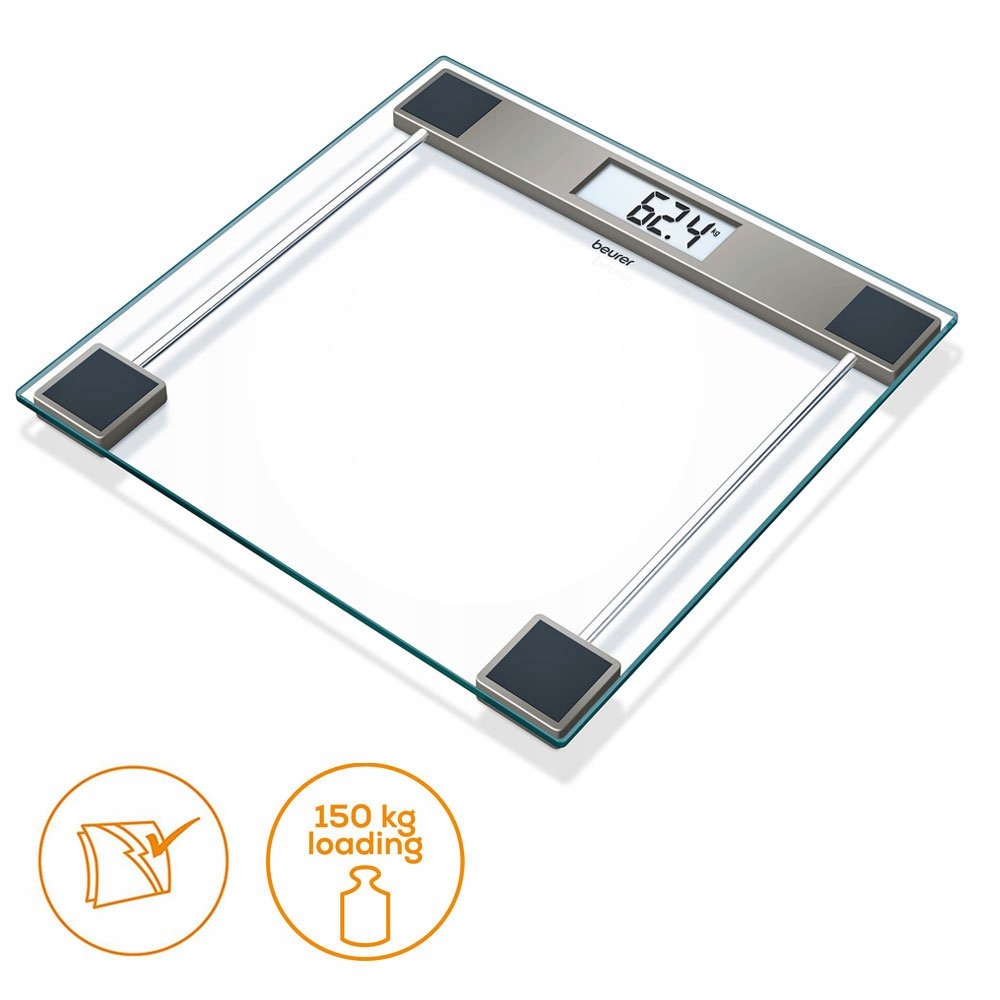 BEURER CRISTAL GS 11 WAGA SZKLANA CYFROWA LCD 150KG PRZEZROCZYSTA — miniatura 2