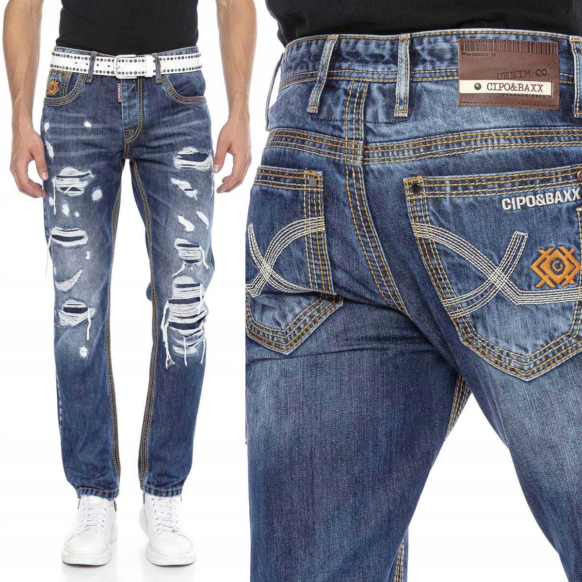 Kalhoty Cipo Baxx Džíny roztrhané, přetíratelné, kontrastní, silná nit