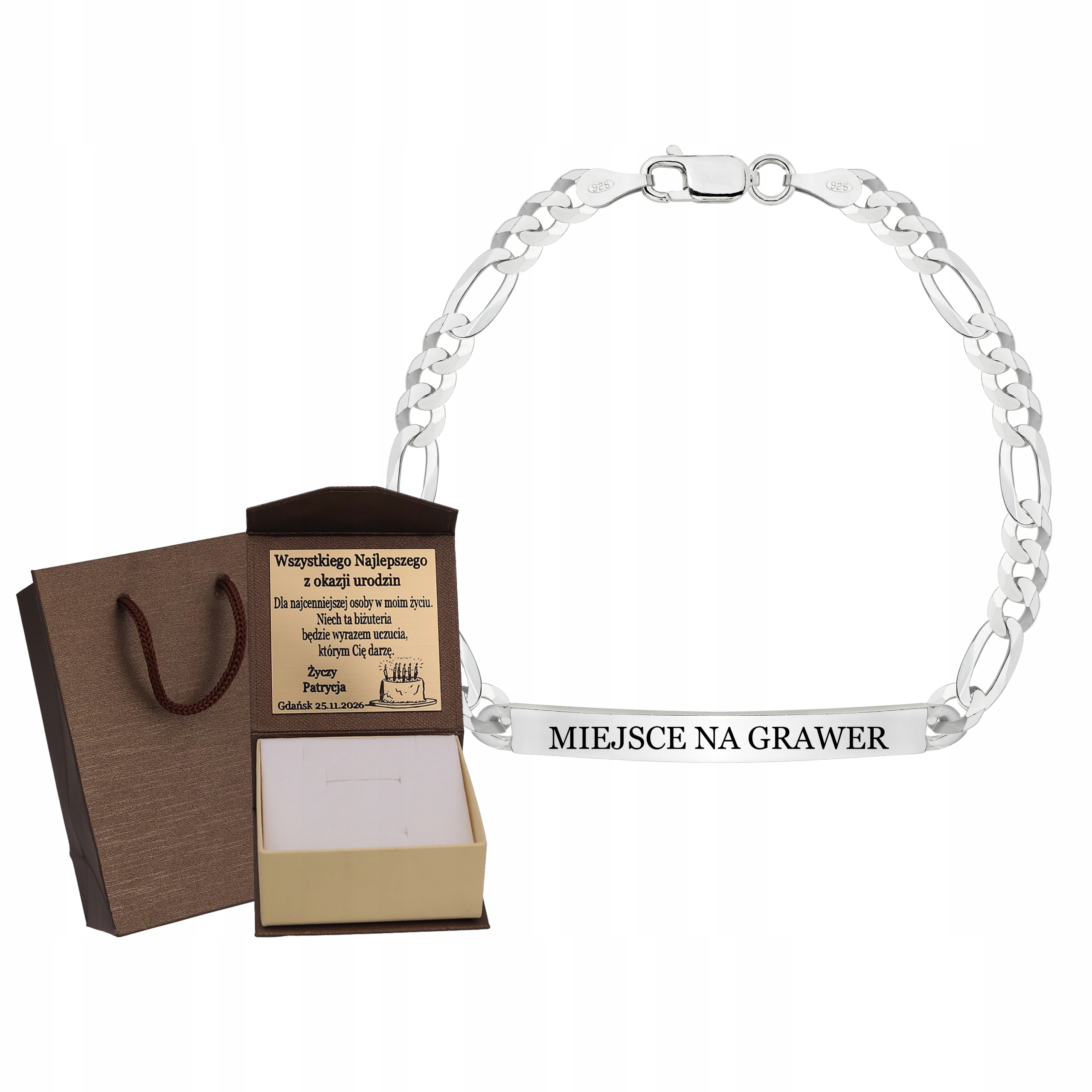 Stříbrný Plný Pánský Náramek Figaro S Plíškem Ryzost 925 Gravírování Bonus