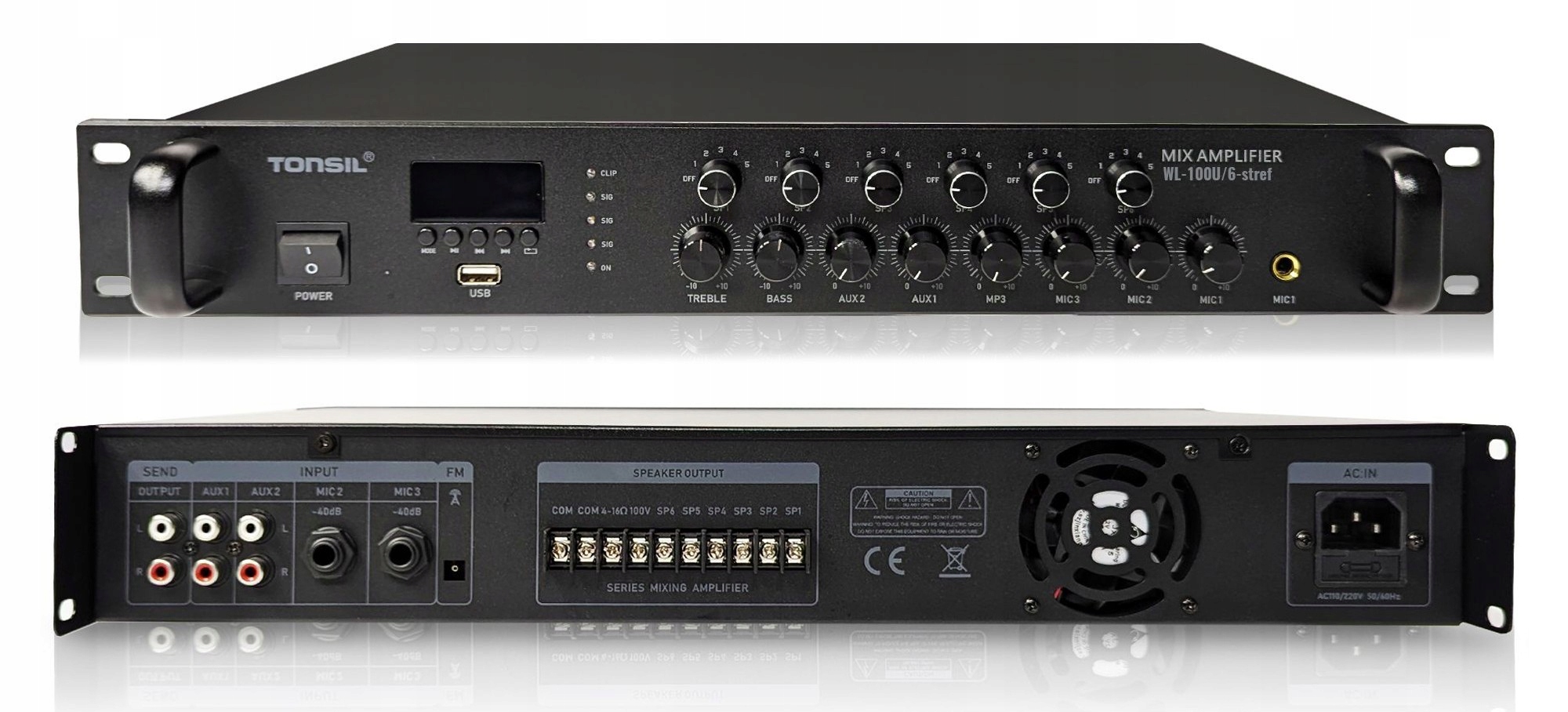 Instalační zesilovač Tonsil WL-100W Bluetooth Usb Fm Aux MIC 6 zón