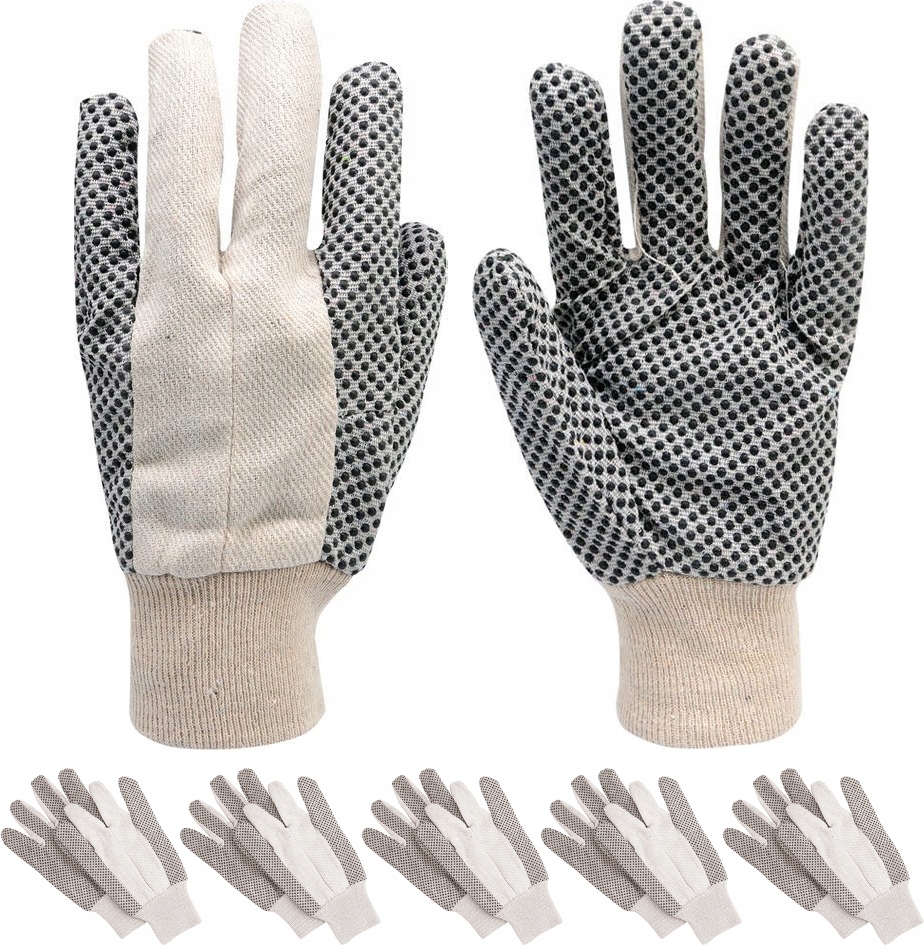 RĘKAWICE OGRODNICZE NAKRAPIANE BAWEŁNIANE 5 PAR