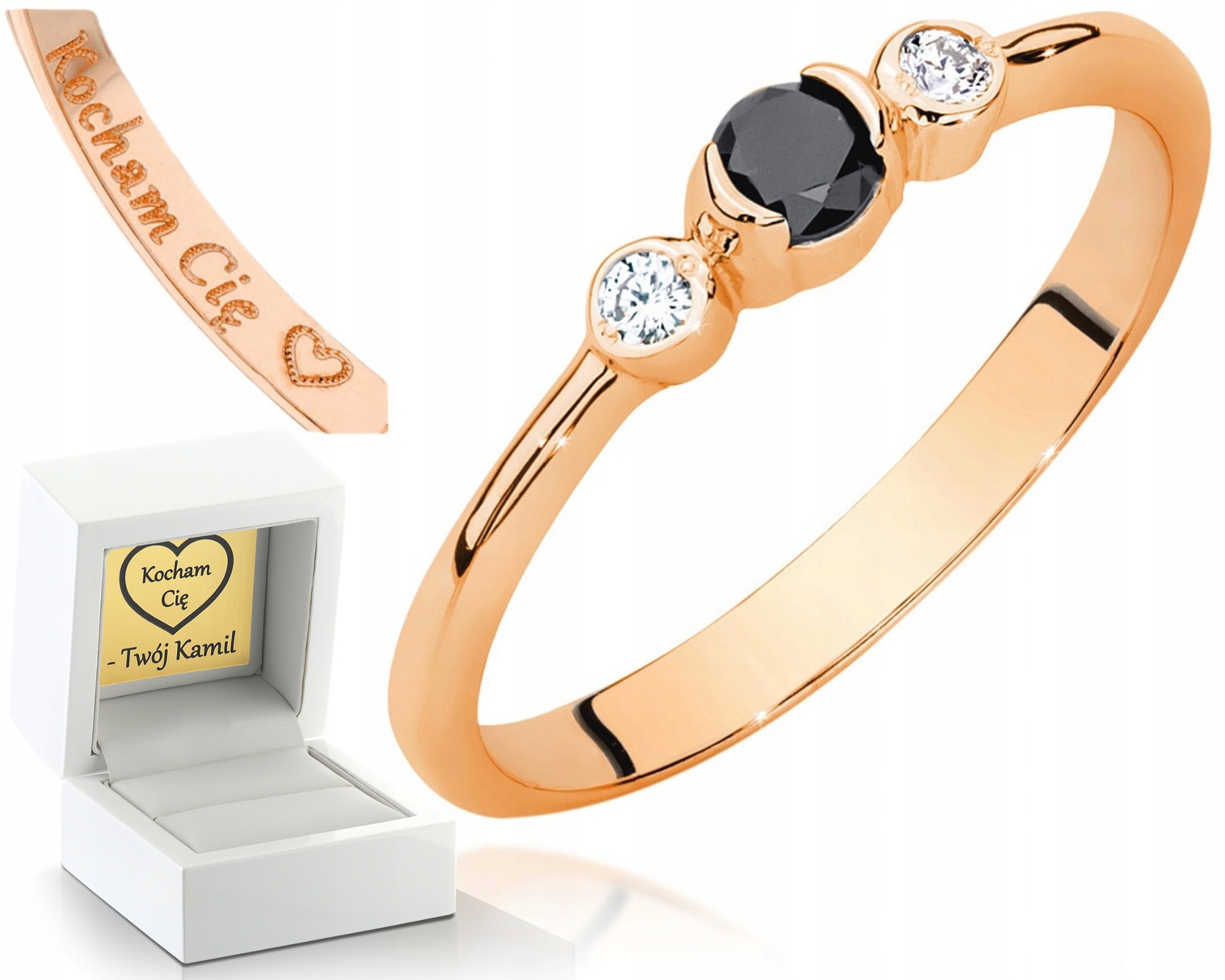 Růžové Zlato Prstýnek S Černými Brilianty 585