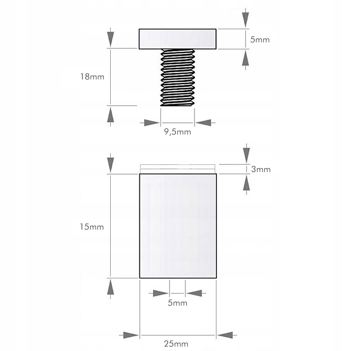 25X20 DYSTANS MONTAŻOWY DYSTANSE MONTAŻOWE CZARNY Wysokość produktu 2 cm