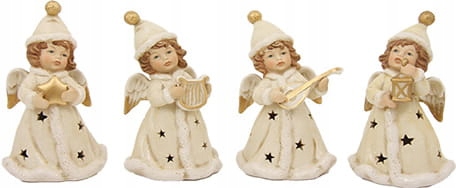 4 anjeli s nástrojmi, osvetlené 18 cm Keramika