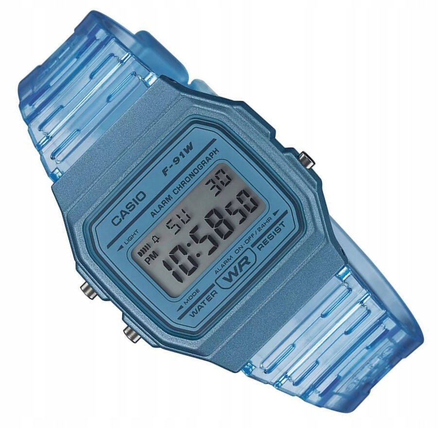 Dámské Modré Transparentní Hodinky Casio F-91WS -2E Vintage Retro Styl
