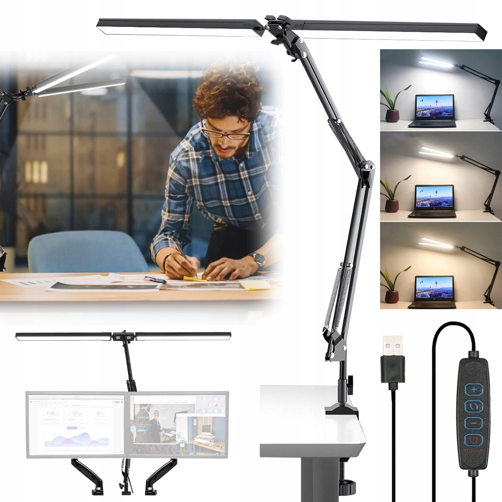 Kreslicí Lampa Led Stolní Lampa Dvojitá Výkonná 24W Regulace