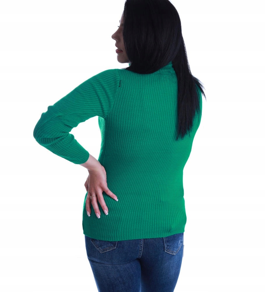 Modny DOPASOWANY CZIELONY GOLF DAMSKI SWETER bluzka UB506 Wzór dominujący bez wzoru