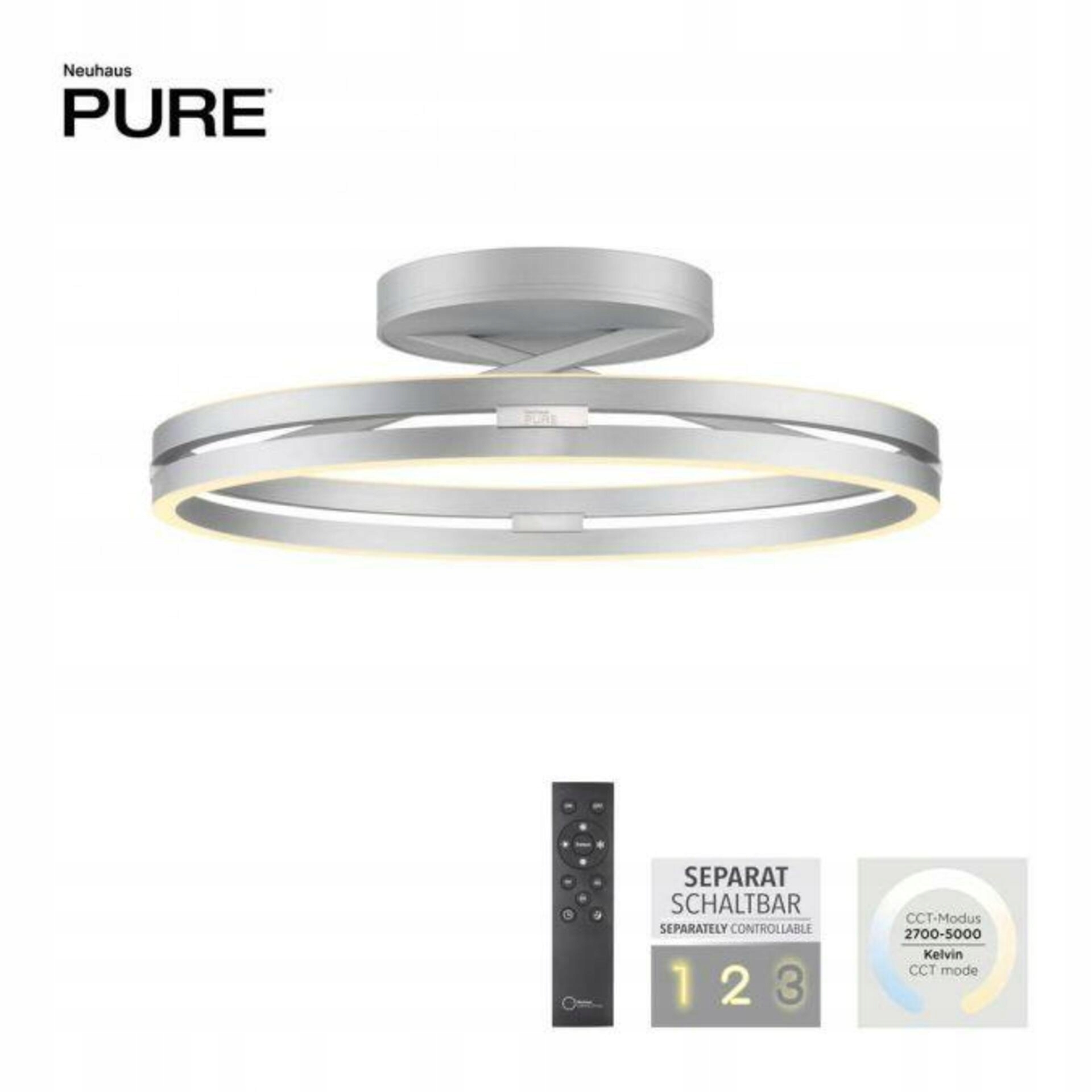 Paul Neuhaus Pure Loop Led stropné svietidlo 52W, diaľkové ovládanie, hliník