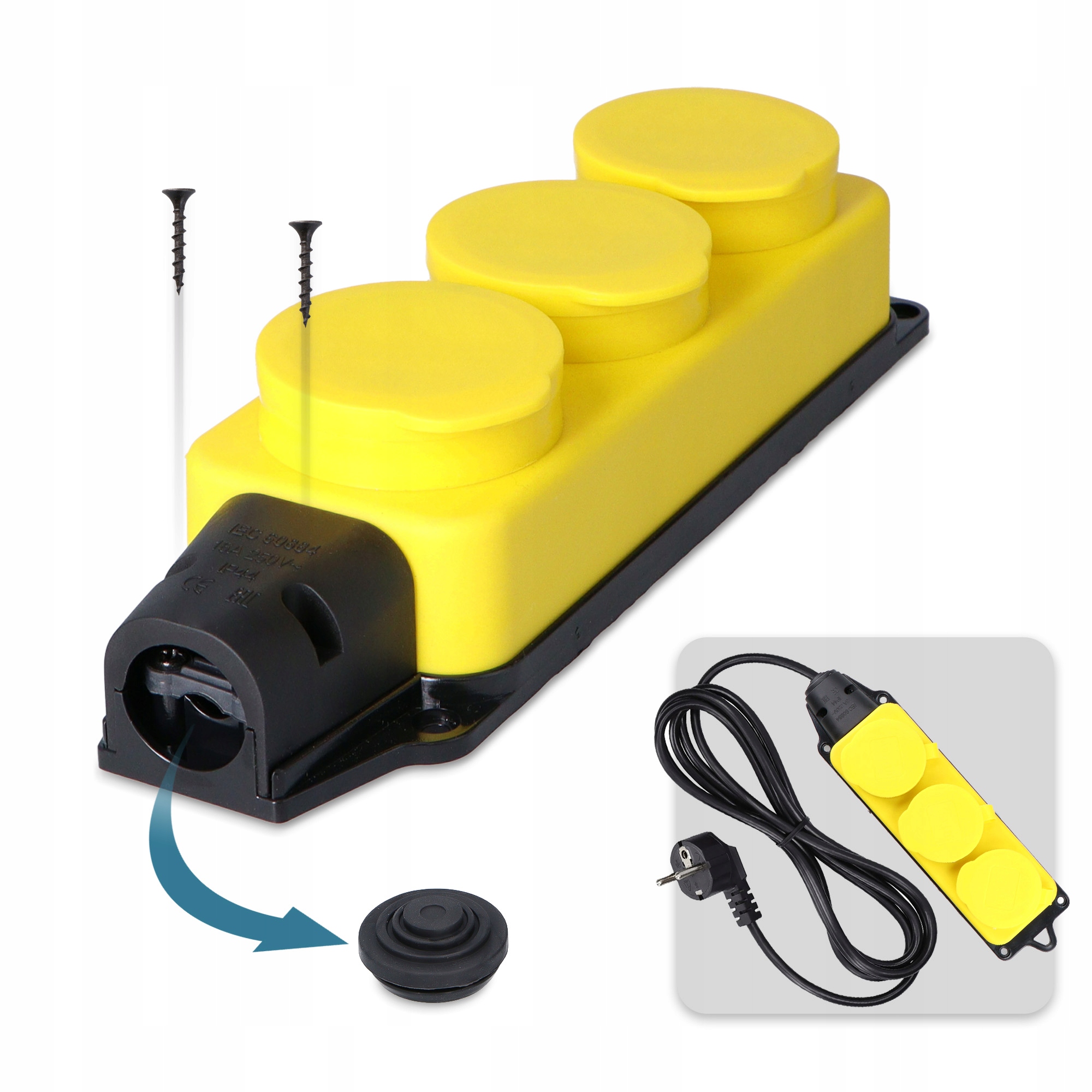 PRZEDŁUŻACZ Trójnik Budowlany Rozgałęźnik LISTWA Gumowa 3x GNIAZDO 16A 230V Rodzaj gniazda hermetyczne