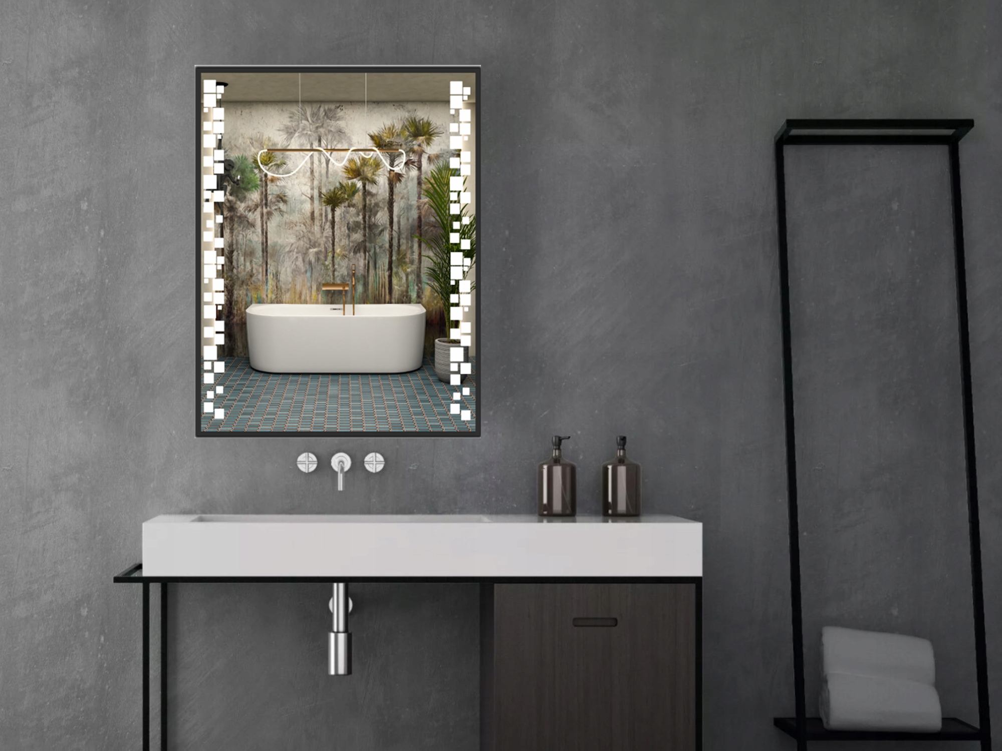 LUSTRO LED W CZARNEJ ALUMINIOWEJ RAMIE MAT LOFTOWE CZARNA RAMA LOFT 40x60 Wykonanie gotowe