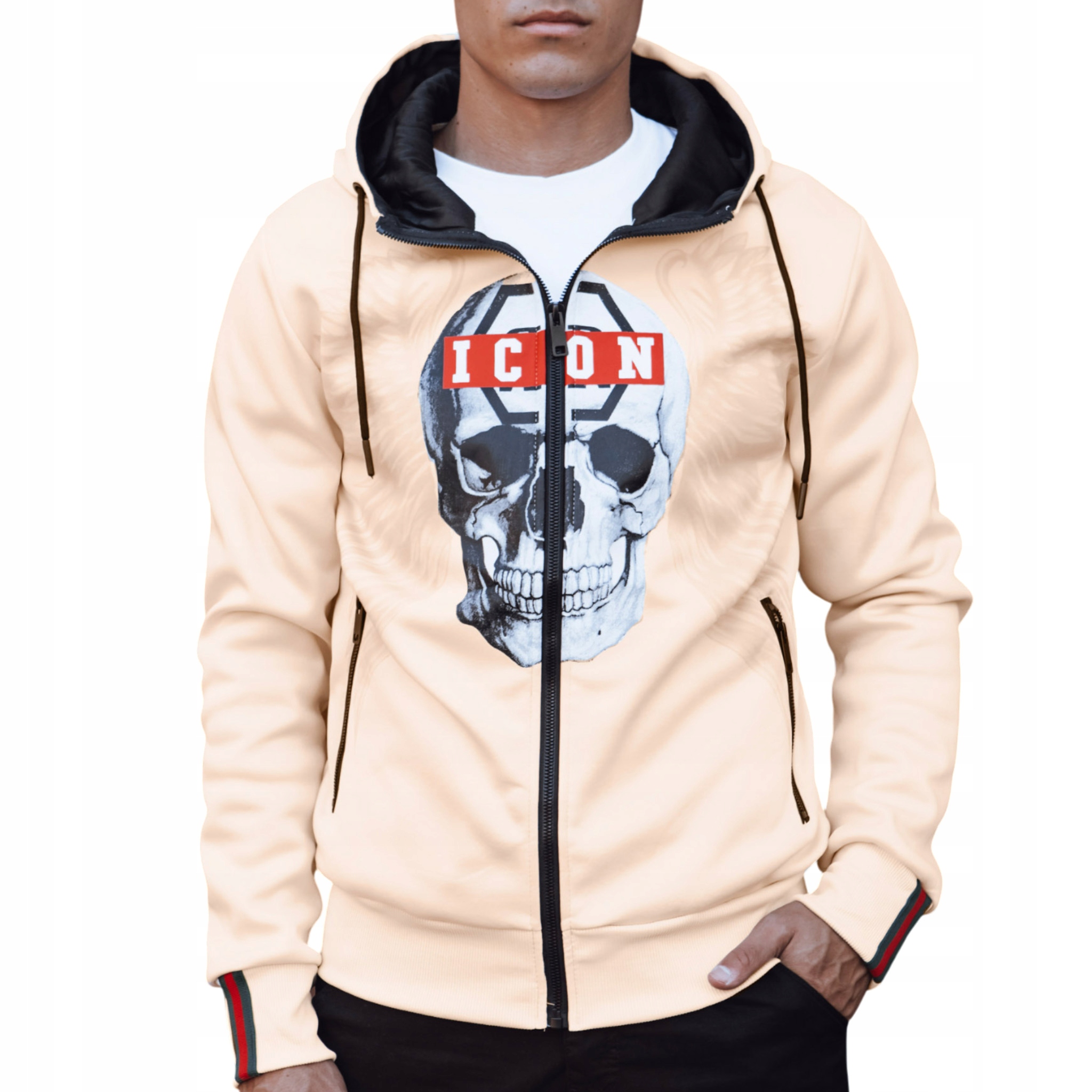 Bluza męska rozpinana z nadrukiem jasnobeżowa BX5839 XXL