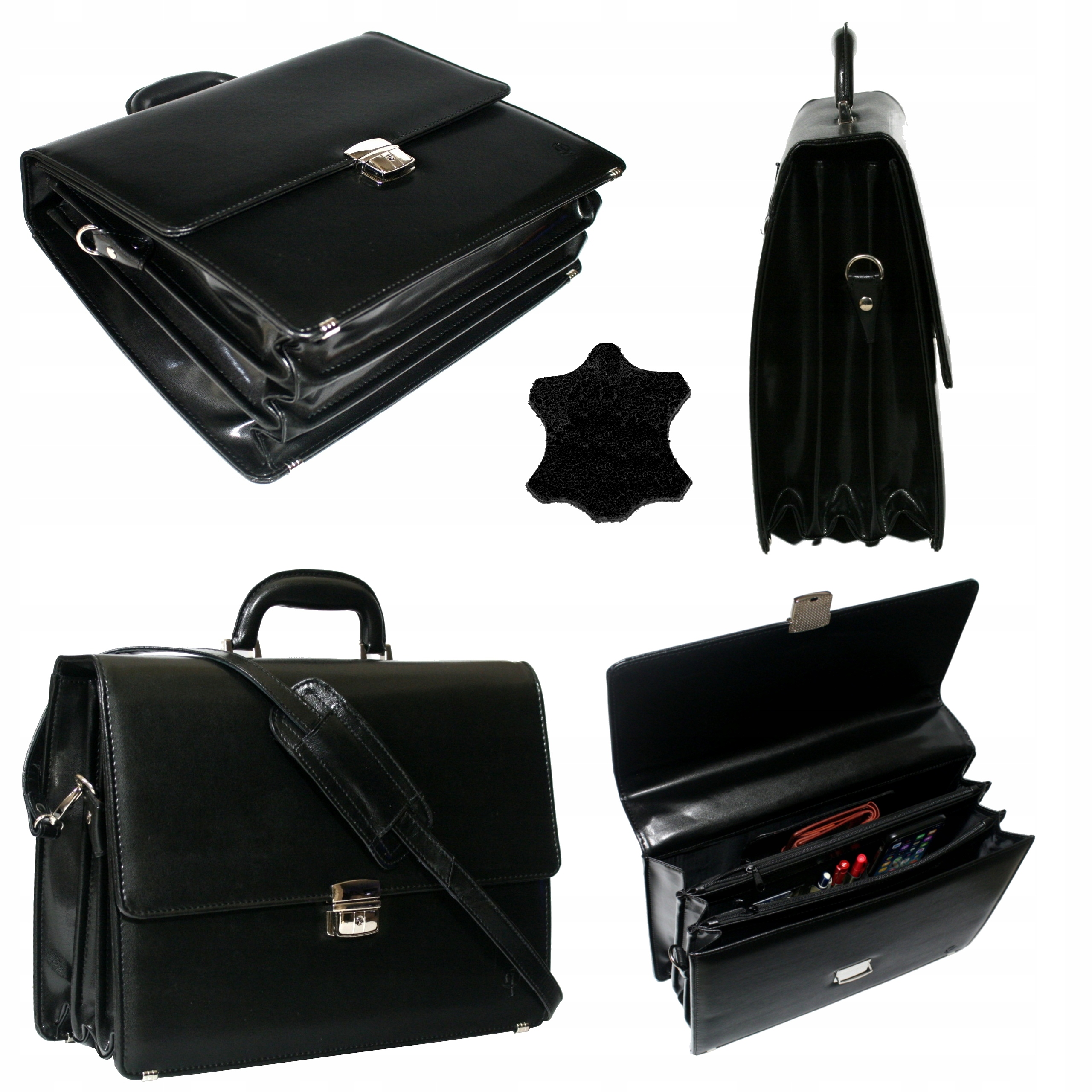 Kožená aktovka na notebook 15 pánská černá polská výroba A4