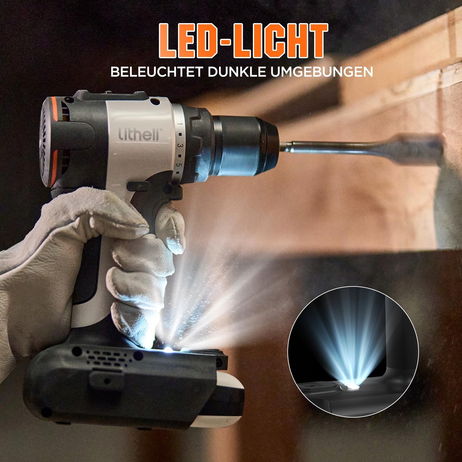 LITHELI Wiertarko-Wkrętarka 20V 10000mAh 60Nm LED Do Domu — miniatura 7