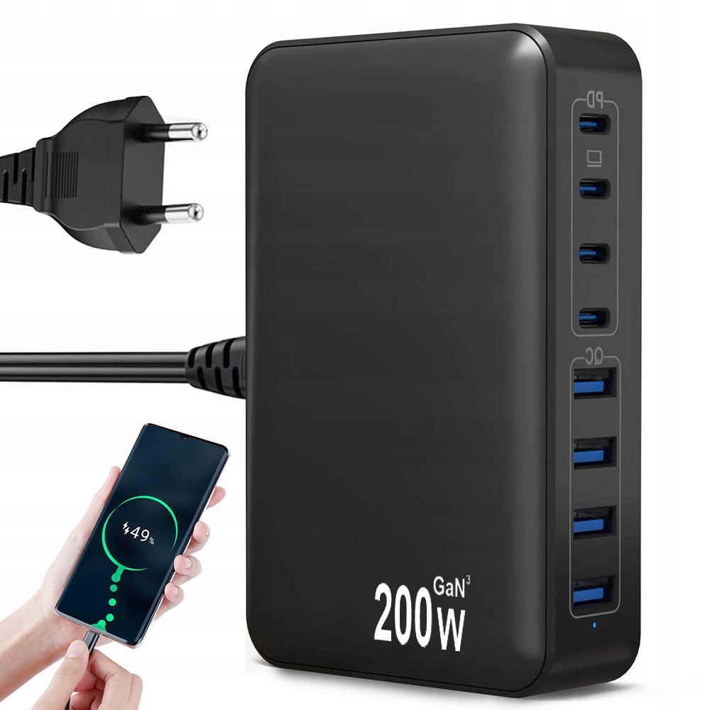 Nabíječka Víceportová Rychlonabíječka 200W Gan III 4 Typec 4 Usb