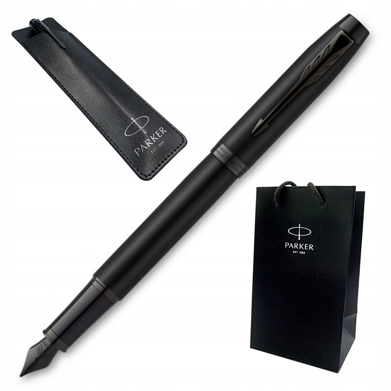 Pióro Wieczne Parker IM Achromatic Black Czarne F Etui i Torebka