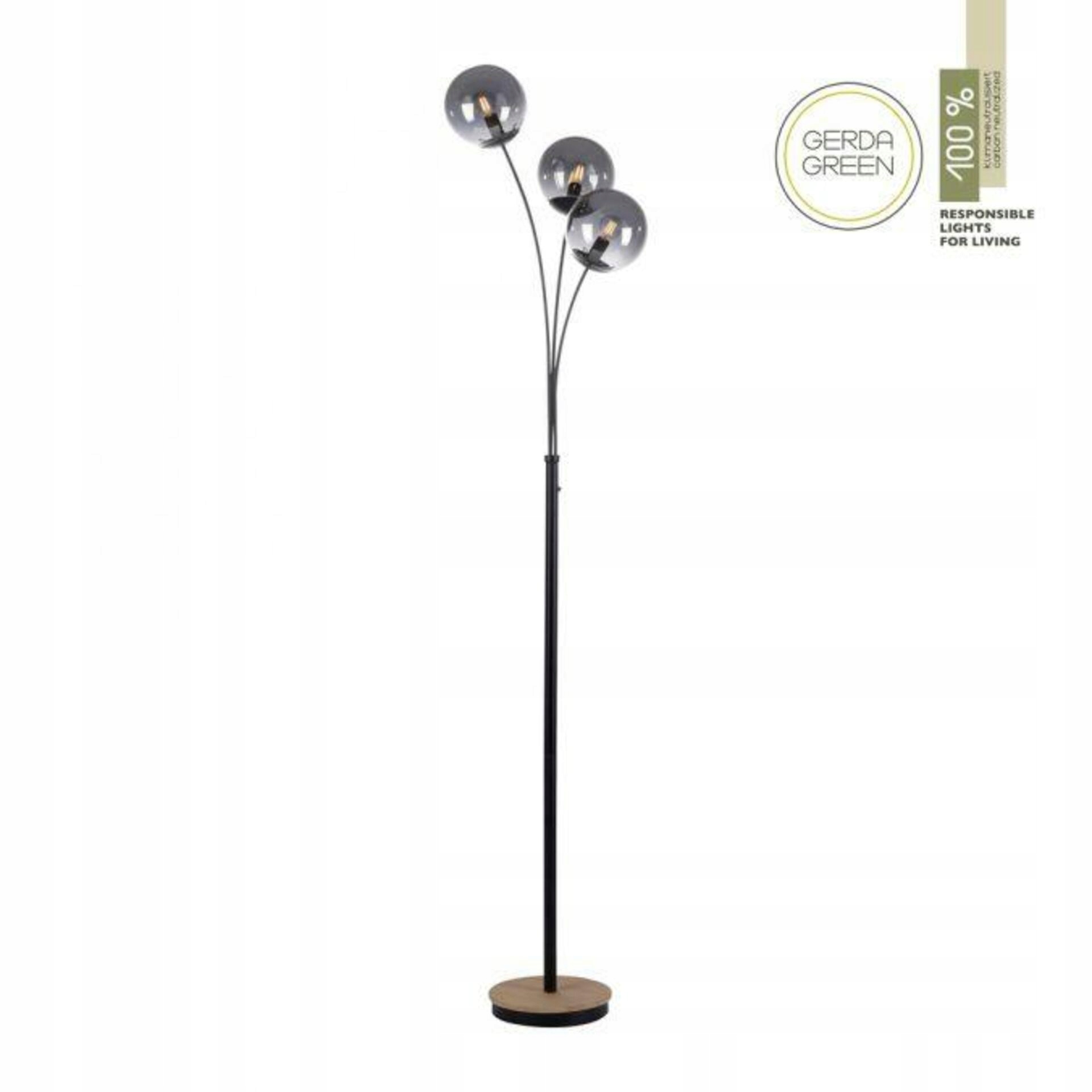 Stojacia lampa Just Light Gerda Green, dubové drevo, dymové sklo, E14, IP20