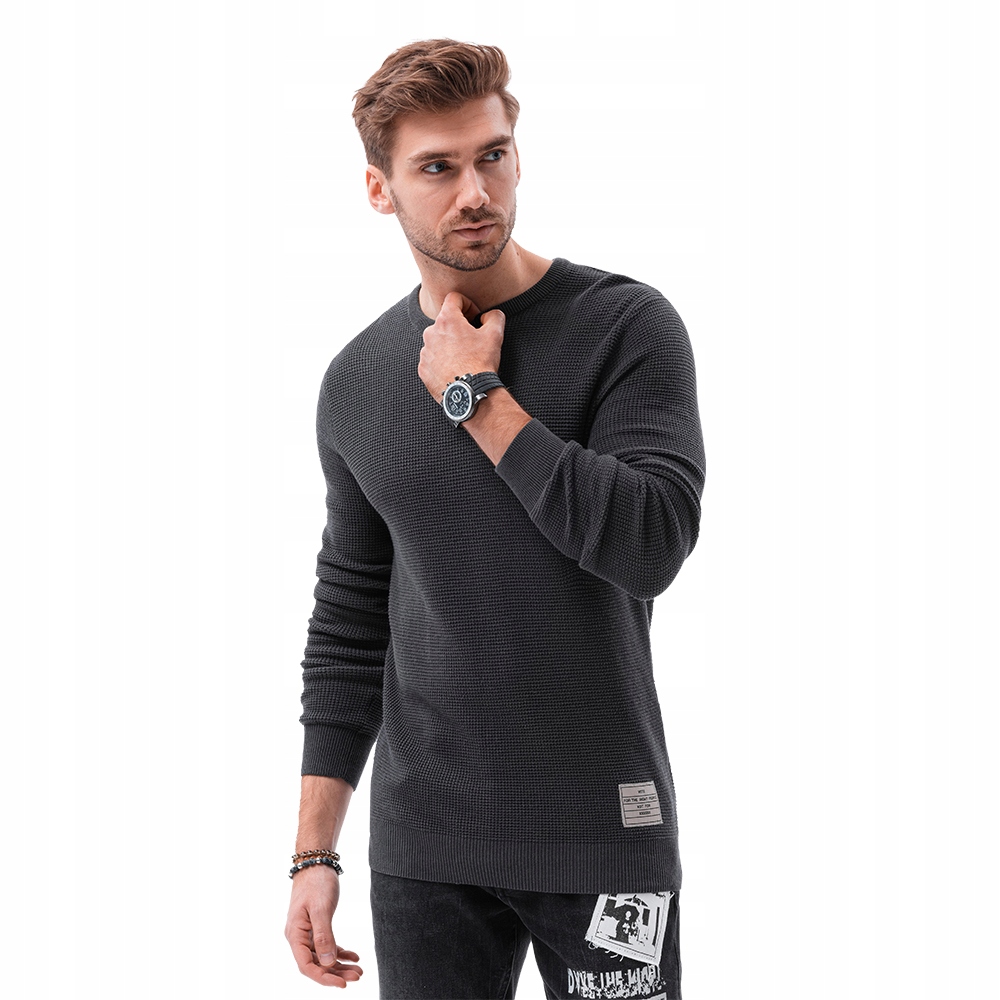 

Sweter męski basic casual E185 grafitowy L