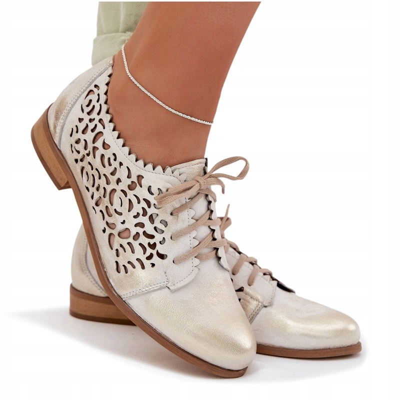 Dámské Polobotky Z Přírodní Kůže Se Šněrováním Zazoo 3195 Zlaté 37