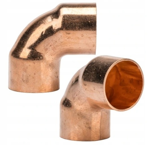 Kolano kolanko miedziane 18 Dwukielichowe 2k Łuk 90° do lutu Cu lutowania-Zdjęcie-0
