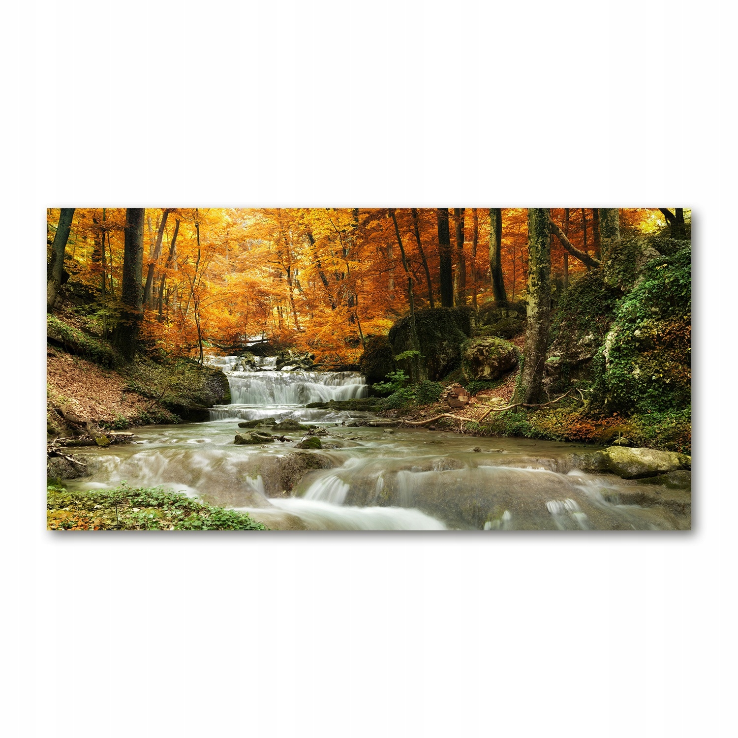 

Foto obraz szkło akryl Wodospad w lesie 120X60 cm