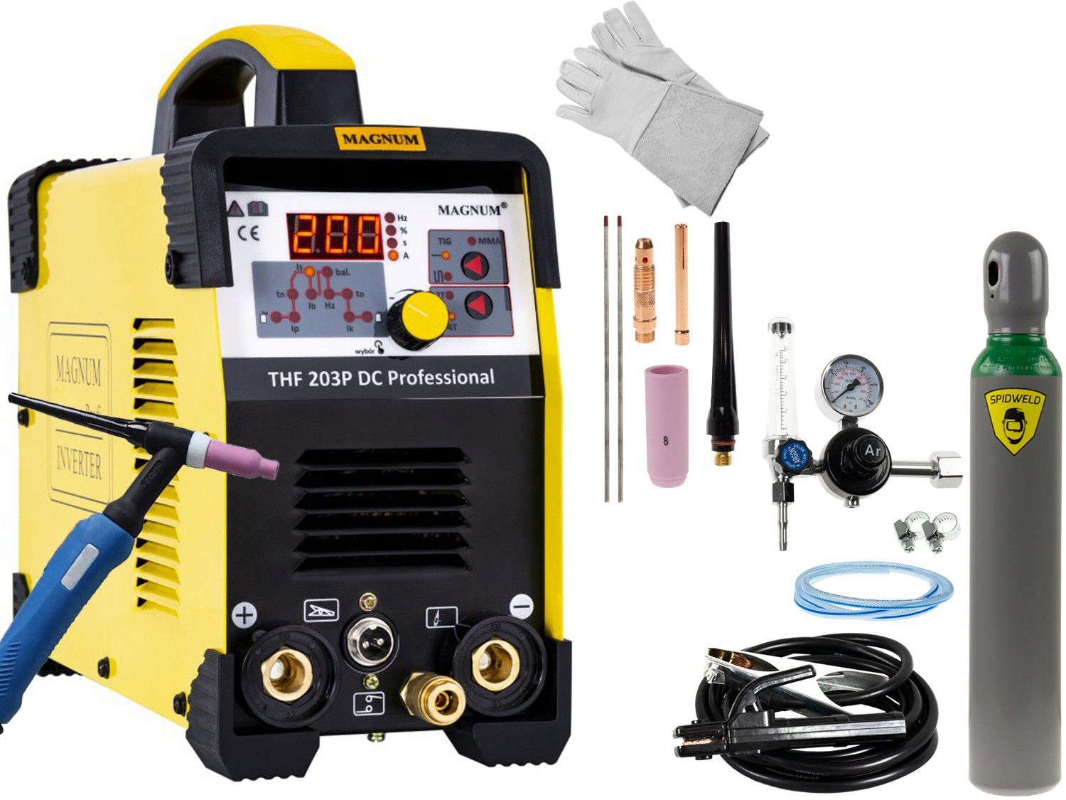 Spawarka Tig DC inwertorowa Hf Mma Puls 230V 200A 2T 4T Magnum Zestaw