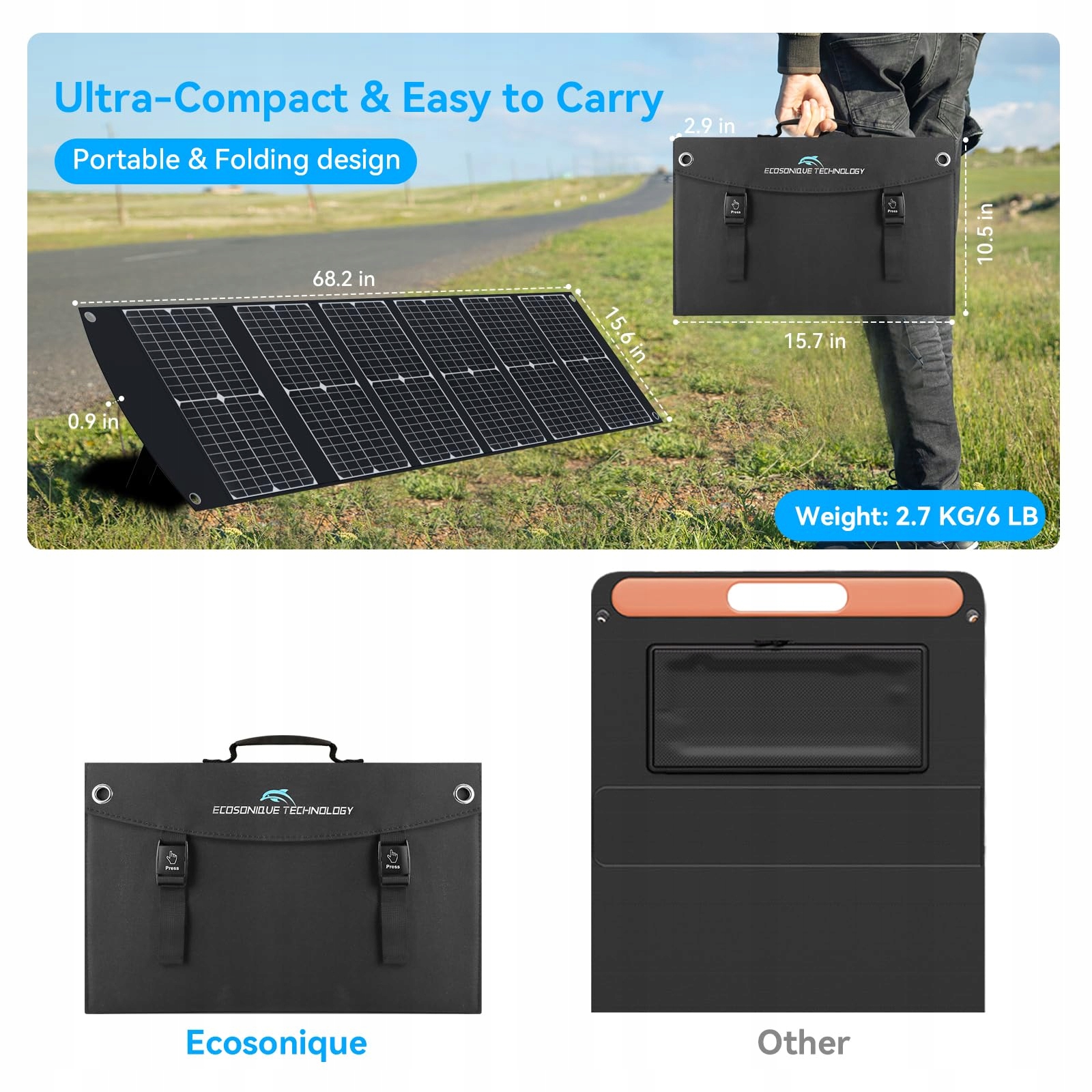 ECOSONIQUE 100W Przenośny Składany Panel Solarny z Podstawką — miniatura 2