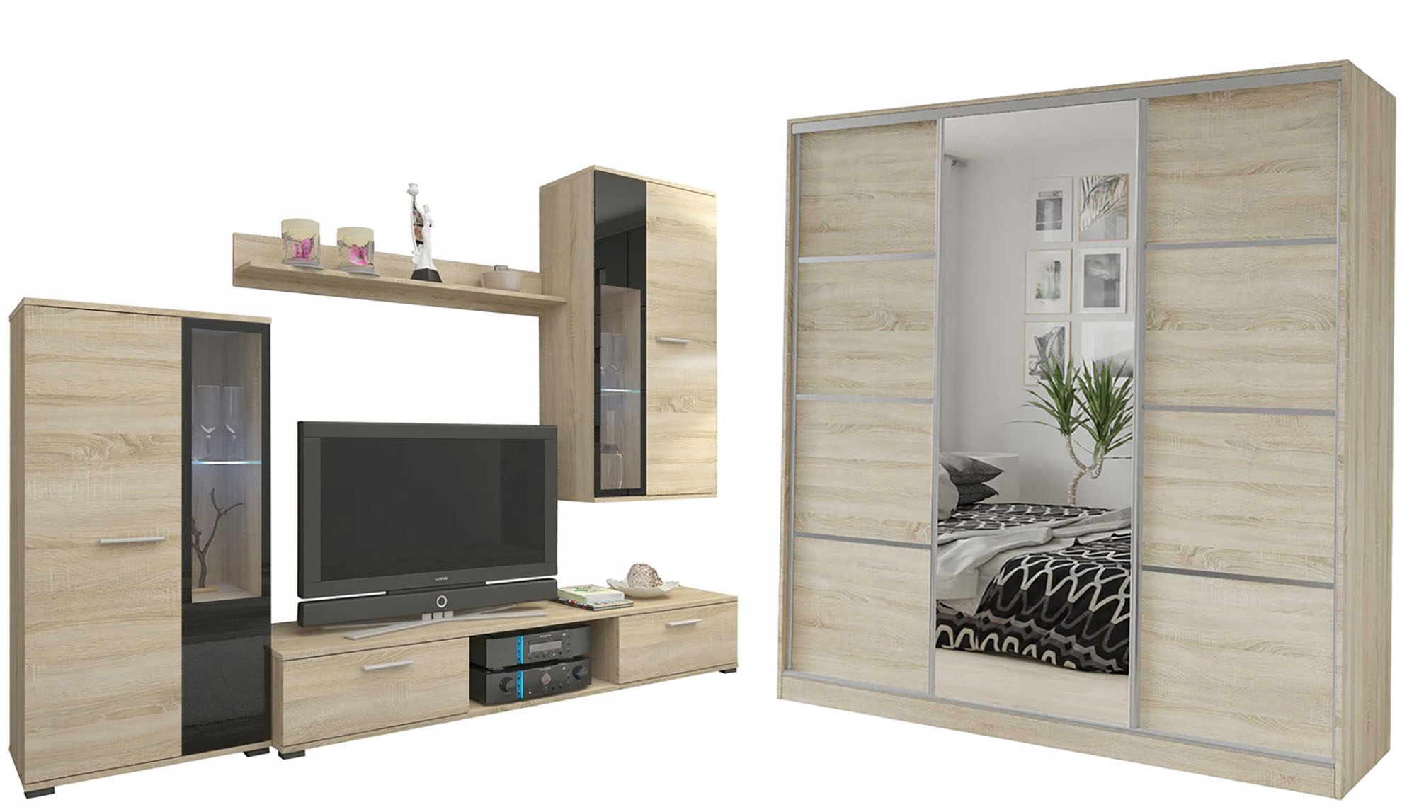 Meblościanka KUBA Szafa z lustrem 200 cm biały mat Kod producenta BIAŁE TOP 200 LUSTRO + KUBA