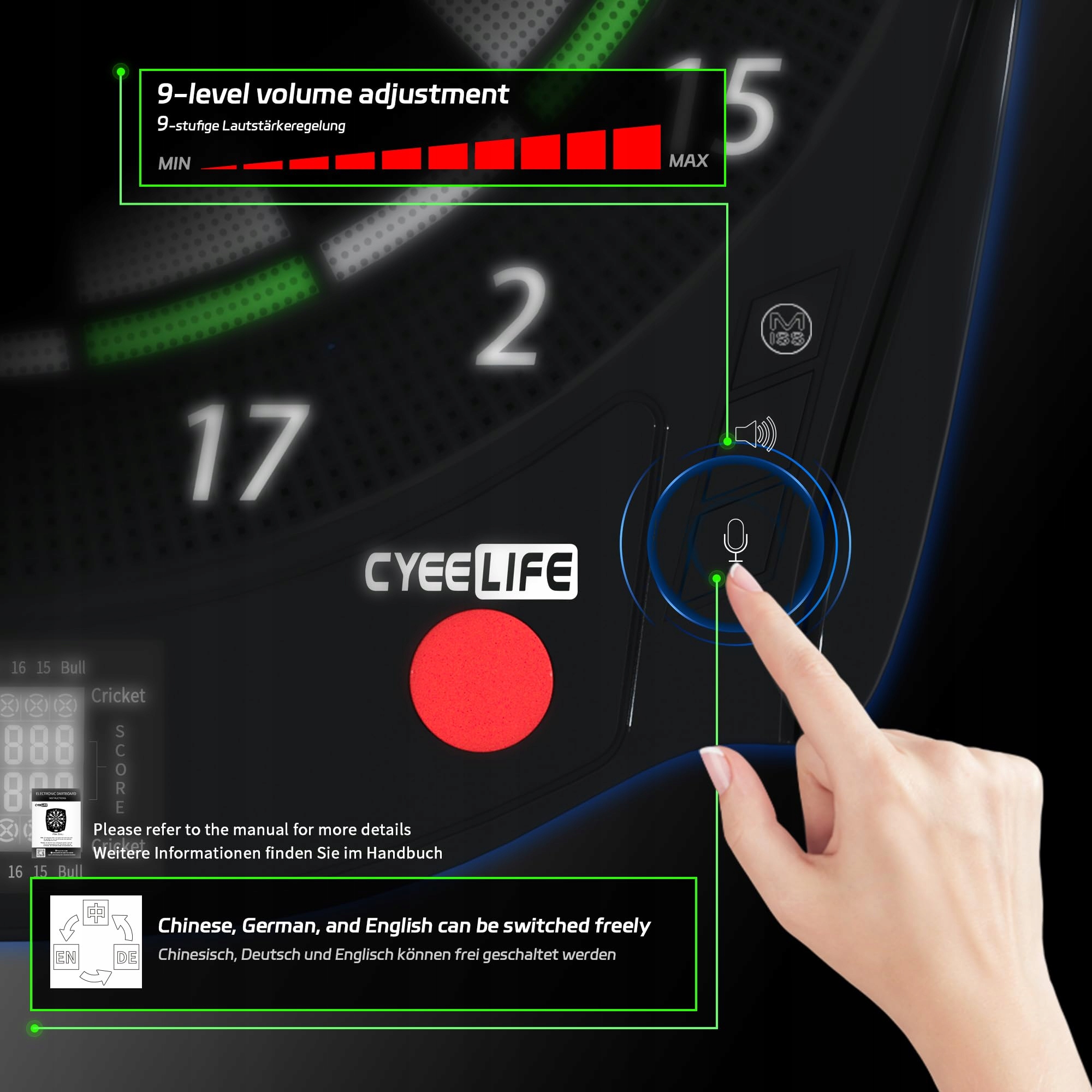 CYEE LIFE Elektroniczna Tarcza Do Darta Z Rzutkami I Akcesoriami ZD01J — miniatura 7