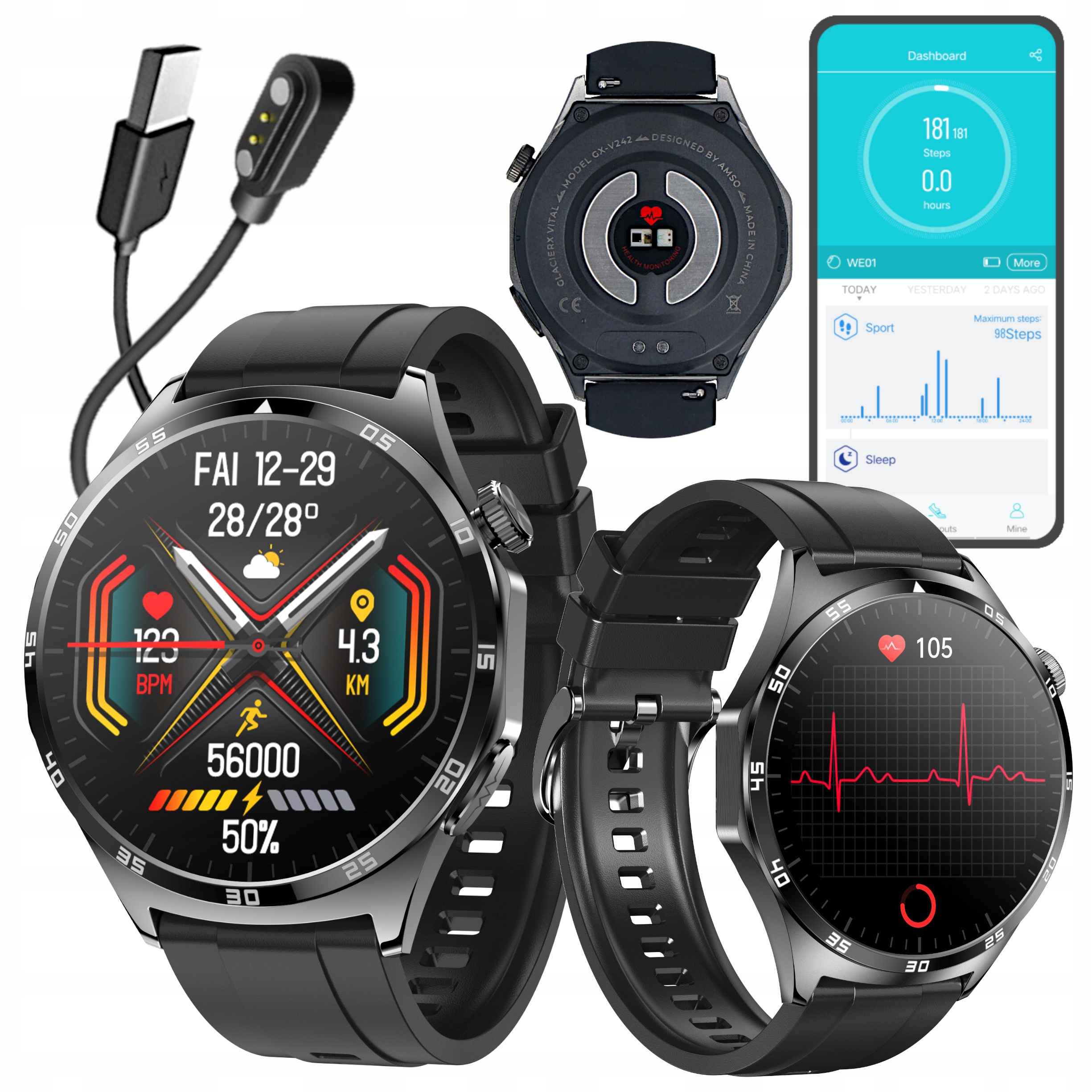 Inteligentné hodinky Rozhovory meranie cukru Ekg poľské menu Hrv GlacierX Vital