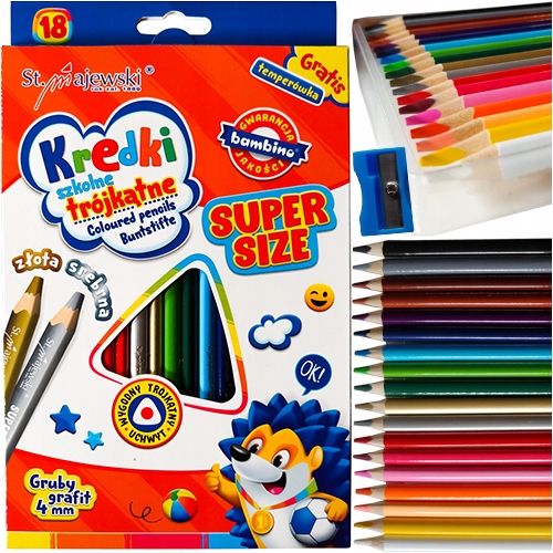Kredki Szkolne Trójkątne Super Size 18 Kol. + Tem