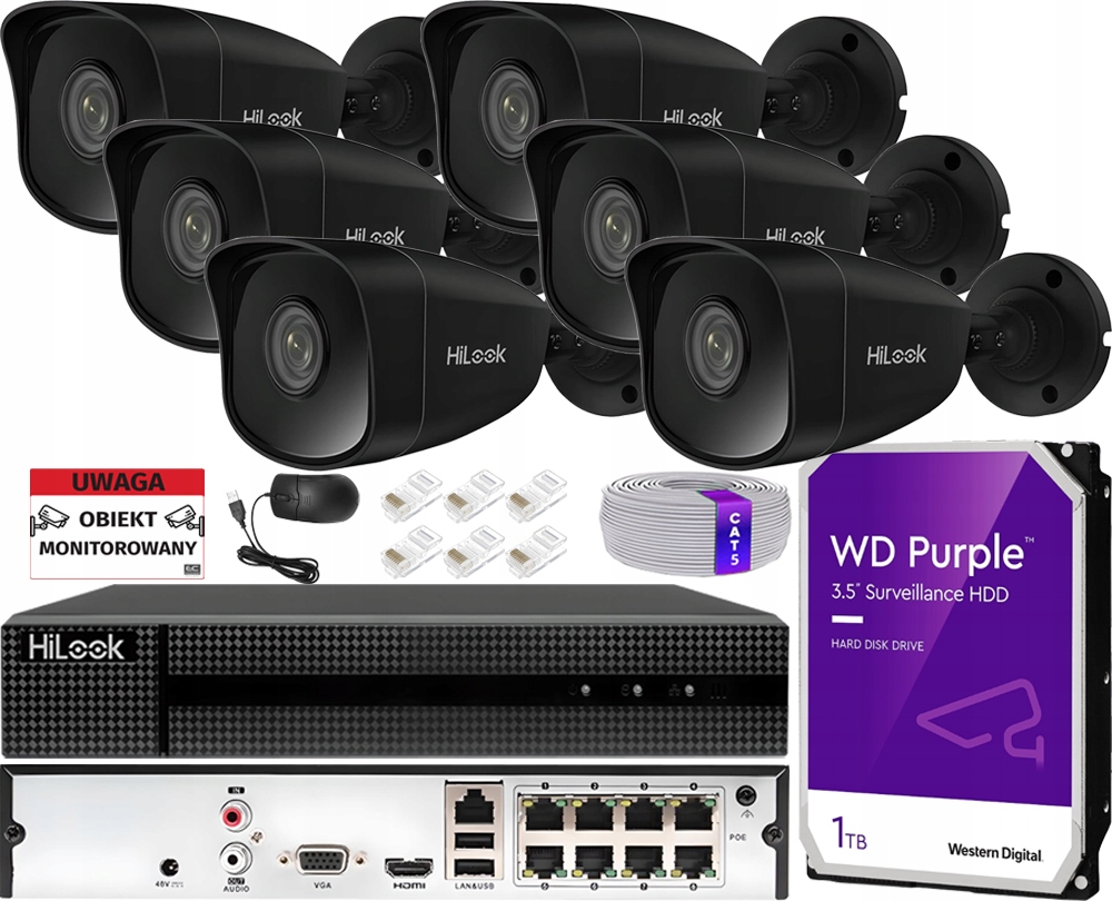 Ip monitorování Sada 6x Kamera IPCAM-B5 Černá 5Mpx PoE Aplikace Detekce