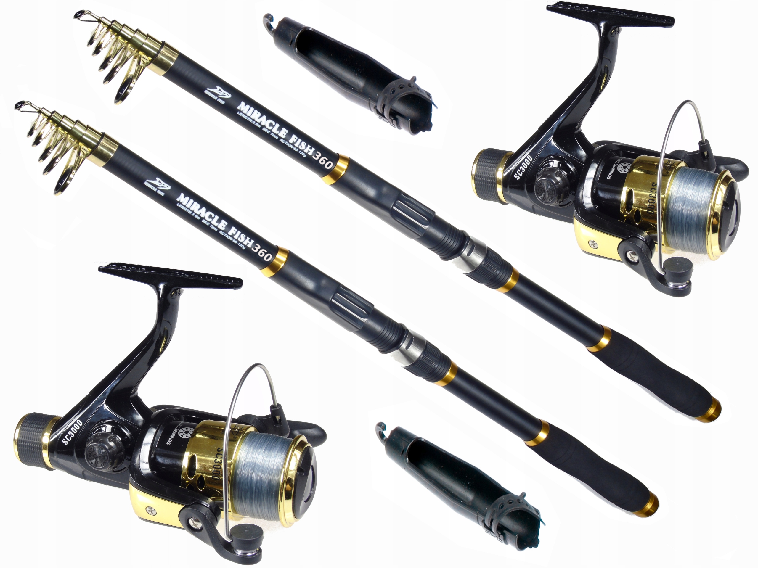 Zestaw Wędkarski 2 x Wędka teleskopowa 2 x Kołowrotek Grunt Spławik Spining