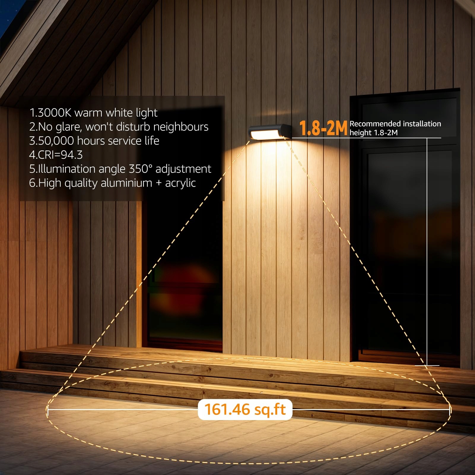 K-BRIGHT Lampa Zewnętrzna LED 18W IP65 Wodoodporna Do Ogrodu i Tarasu — miniatura 3
