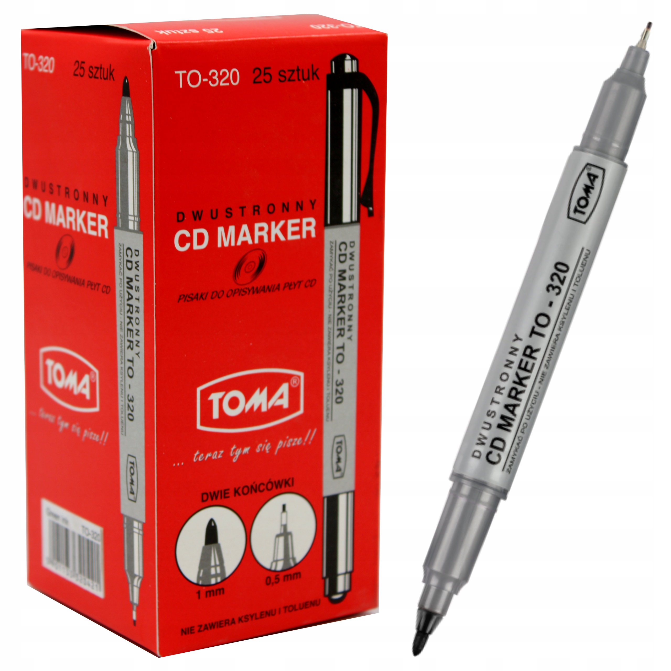 

Marker Pisak CD czarny dwustronny Toma 25 sztuk