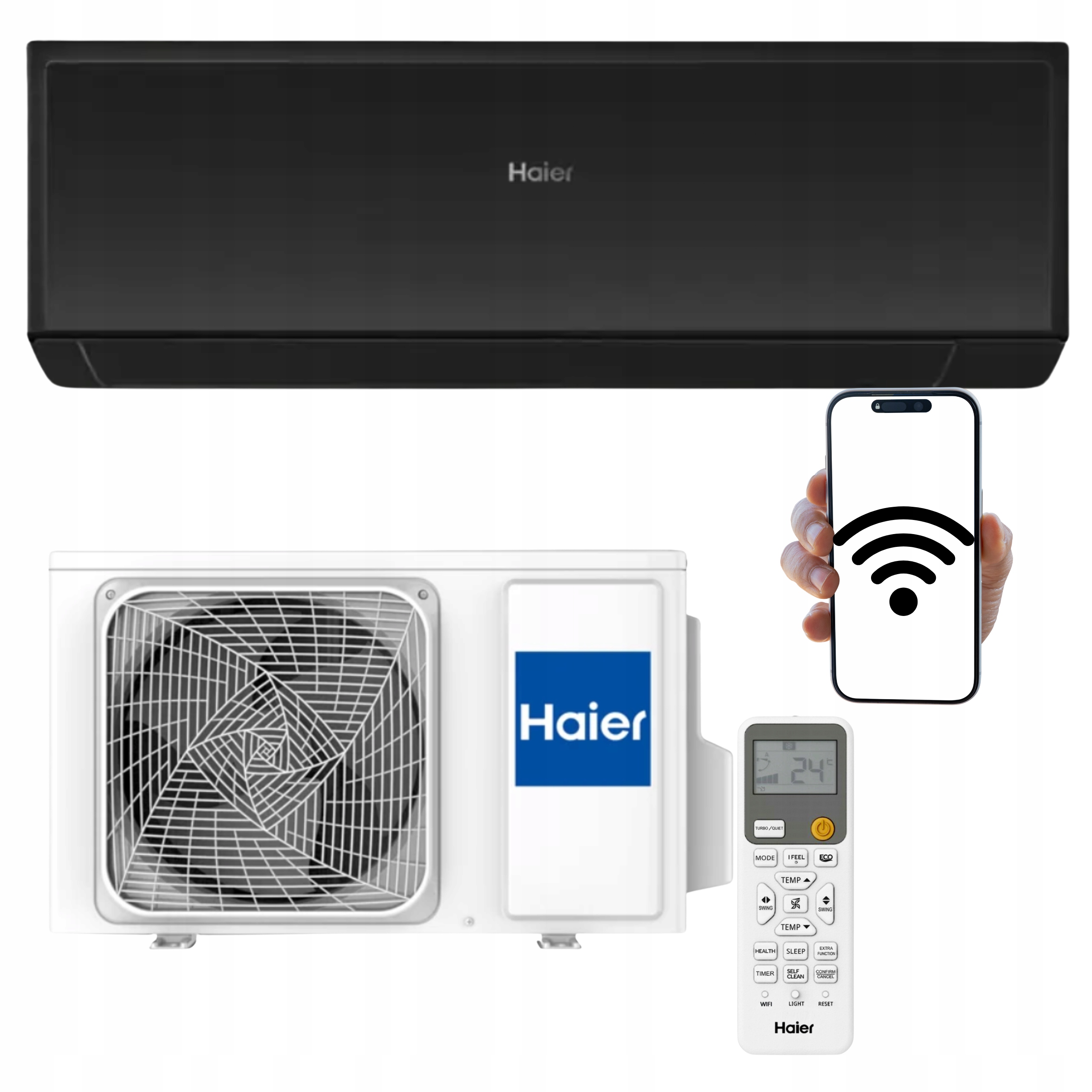 Domácí nástěnný klimatizátor WiFi Haier Revive Plus Černý 3.5 kW 40 m Výkonný