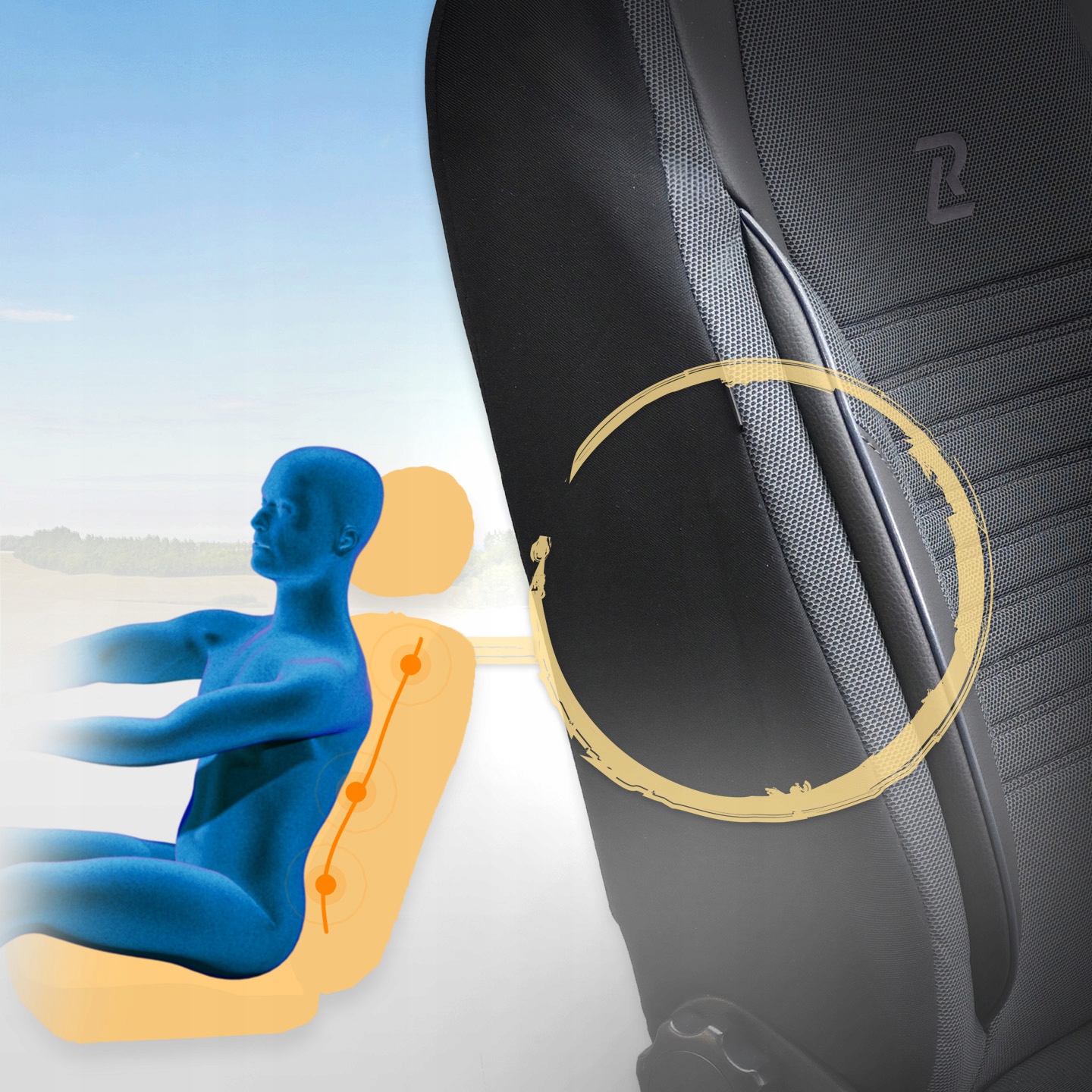 Pokrowce na przednie fotele samochodowe materiał grube ARES szaro czarne Kod producenta PAR-01