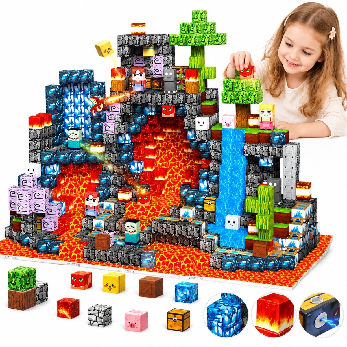 Klocki Magnetyczne 3D Pixele Sześciany 200 El. Figurki Pudełko